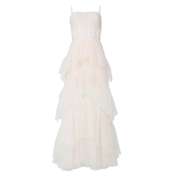 Bcbgmaxazria Ivory Tulle Spagetti strap Maxi Dress Size 16 - Picture 9 of 9
